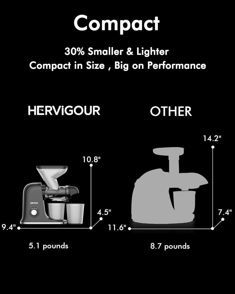 SIFENE Compact Single Auger Slow Masticating Juicer Machine, 280ml Cold Press Juice Extractor for Celery, Carrot, Ginger, Fruits & Leafy Greens, Easy to Clean, Dual Feed Chute, BPA-Free, Quiet Operati - Image 4